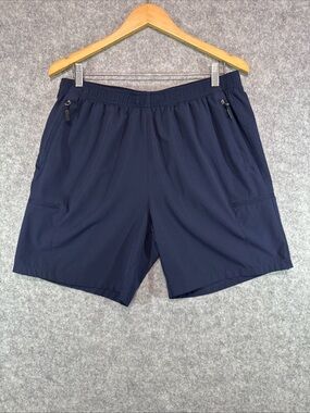 SANTINY Shorts - Mens XL - Blue Activewear Zip Pockets Athletic Sports Running